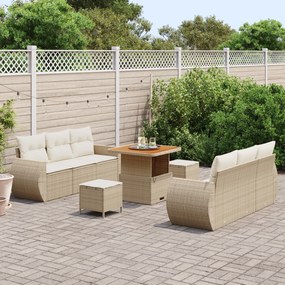 Conjunto de Sofá para Jardim com 9 Peças e Almofadas Bege de Rattan Po