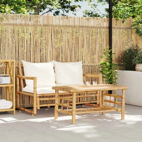 2 pcs conjunto de sofá de jardim com almofadões bambu