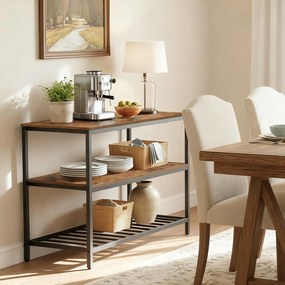 Armário de cozinha com grande bancada 60 x 120 x 90 cm, prateleira para micro-ondas com 3 níveis, estrutura em aço castanho-preto