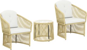 Outsunny Conjunto de jardim exterior em resina trançada 2 pessoas, mesa de jardim exterior com 2 cadeiras com almofadas, creme | Aosom Portugal