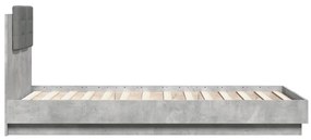 Estrutura de cama c/ cabeceira/luzes LED 75x190cm cinza cimento