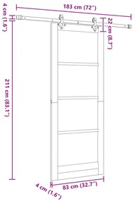 Porta Deslizante vidaXL com Conjunto de Ferragens Brancas 83x211 cm Ma