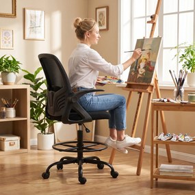 Cadeira de Secretária Ergonómica, 65 x 59 x 124 cm, Altura Regulável, Preta