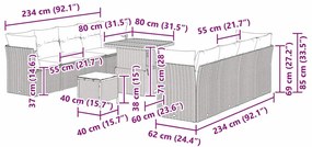 Conjunto de Sofá de Jardim com 11 Peças e Almofadas em Rattan Sintétic