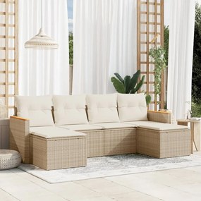 vidaXL 6 pcs conjunto de sofás p/ jardim com almofadões vime PE bege