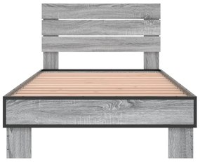 Estrutura de cama derivados de madeira e metal cinzento sonoma