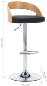 Bancos de bar 2 pcs couro artificial preto e madeira curvada