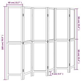 Biombo c/ 6 painéis madeira de paulownia maciça castanho-escuro