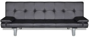 Sofa-cama ajustável com 2 almofadas couro artificial preto