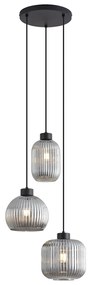 Candeeiro suspenso de design preto com vidro fumado e 3 luzes - Ana Design