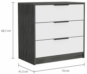 Cómoda de 3 gavetas Kaia, 68,7 cm a x 70 cm e x 41,3 cm P. branco/cinza