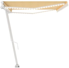 Toldo retrátil manual com LED 500x300 cm amarelo e branco