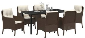 Conjunto de Jantar de Jardim com Almofadas Marrom Vime Poliéster