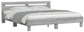 Estrutura cama c/ cabeceira/luzes LED 160x200cm cinzento sonoma