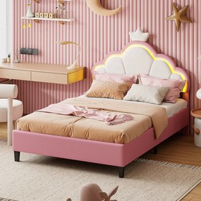 90X200Cm/140X200Cm Pink PU Children'S Bed Frame,With LED and Crown-Sha