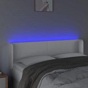 Cabeceira de cama c/ LED couro artificial 147x16x78/88cm branco