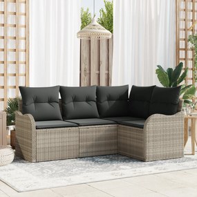 Conjunto de Sofá de Jardim vidaXL de 4 Peças com Almofadas Cinza Claro