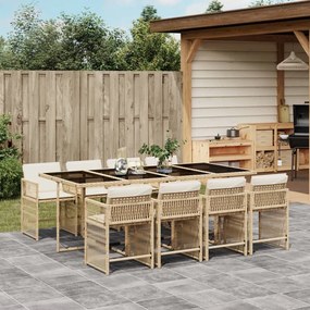 vidaXL 9 pcs conjunto de jantar p/ jardim com almofadões vime PE bege