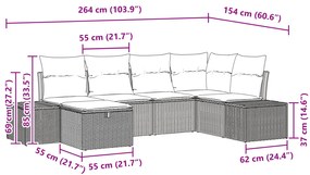 Conjunto de Sofá de Jardim de 6 Peças com Almofadas em Rattan Preto