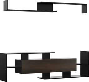 Móvel de TV Moderno Móvel para Televisores 153,6x25x42cm e Prateleira superior de Parede 150x14,5x16,3 cm Preto