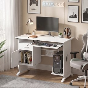 Secretária para computador, 100 x 52 x 75 cm, prateleira deslizante para teclado, gavetas e suporte para unidade central, branca