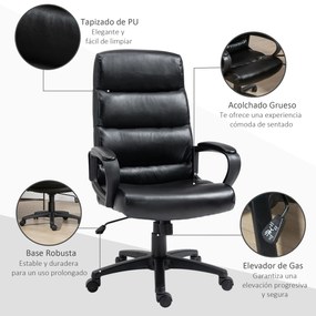 Vinsetto Cadeira de Escritório Giratória Cadeira de Escritório Ergonómica com Altura Ajustável Apoio para os Braços Alto Acolchoado de Couro Sintético 66x66x107-114cm Preto