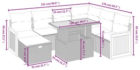 8 pcs conjunto de sofás p/ jardim com almofadões vime PE bege