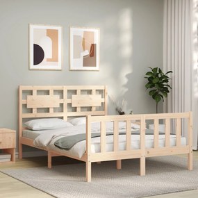 vidaXL Estrutura de cama de casal c/ cabeceira madeira maciça