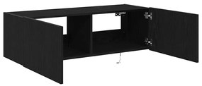 Armário de TV vidaXL com Luzes LED Carvalho Preto 100x35x31 cm