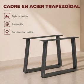 Conjunto de 2 pés Pés de mesa em aço, 60 x 43 cm, (TAMPO NÃO INCLUIDO) com patins ajustáveis e parafusos, preto