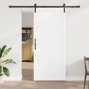 Porta Deslizante vidaXL com Conjunto de Hardware Branca 93x211 cm Madeira Sólida de Pinho