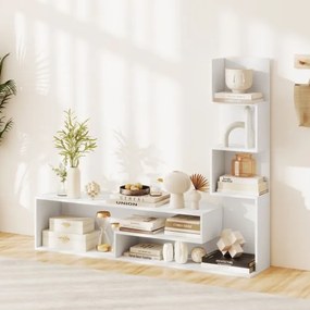 Móvel de TV 144,5 x 29,5 x 121 cm com cubos para TVs até 50” Mesa de consola com Estantes em L e compartimentos abertos para sala de estar Branca