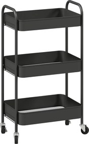 HOMCOM Carrinho multiuso, Carrinho móvel, Carrinho de cozinha, 3 prateleiras, 4 rodas, 45 cm x 30,6 cm x 79 cm, Preto | Aosom Portugal