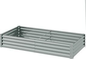 Floreira retangular, floreira elevada em aço galvanizado, fundo aberto, 180 x 90 x 30 cm, cinzento prateado