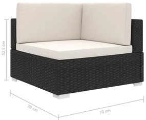 Cadeira de canto seccional c/ almofadões 1 pc vime PE preto