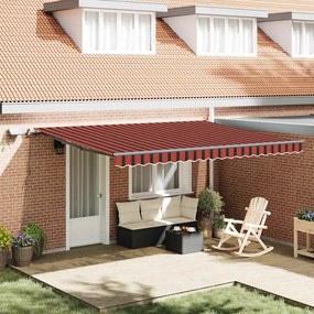 vidaXL Toldo Retrátil Manual com LED Laranja e Castanho 450x350 cm