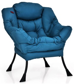 Poltrona de destaque moderna com apoio para os pés dobrável e bolso lateral - bege