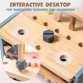 Conjunto de bancada de ferramentas de madeira para crianças 20,7 x 27,5 x 12,7 cm Mini Azul