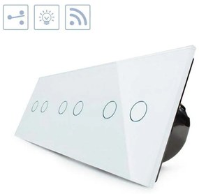 Comutador/interruptor tátil 6 botões + função controlo remoto, Painel frente branco vidro temperado