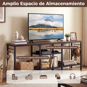 Móvel de TV, 140 x 30 x 56 cm, 4 Estantes Abertas, Castanho