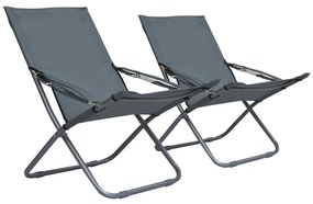 47905 vidaXL Cadeiras de praia dobráveis 2 pcs tecido cinzento