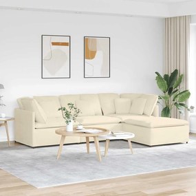Sofá modular com pufes e almofadas tecido corduroy creme