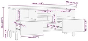 Móvel de TV 100x33,5x46cm madeira mangueira áspera maciça preto