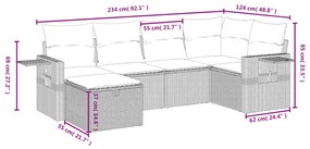 6 pcs conj. sofás jardim com almofadões vime PE cinzento-claro