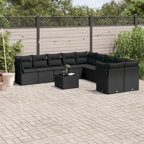 11 pcs conjunto sofás de jardim c/ almofadões vime PE preto