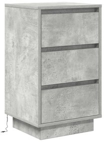 Mesa de cabeceira com luzes LED 38x34x65 cm cinzento-cimento