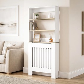 Cobertura para Radiadores em Ripas com 3 Prateleiras, Cobertura de Radiador Moderna em MDF para Sala de Estar, 78x19x165 cm, Branco