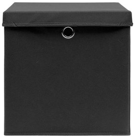 Caixas de arrumação com tampas 10 pcs 32x32x32 cm tecido preto