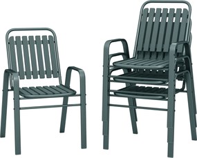 Conjunto de 4 cadeiras de jardim empilháveis para exterior (MESA NÃO INCLUÍDA) com encosto alto e braços, estrutura em aço, 56 x 66 x 91 cm, cinza