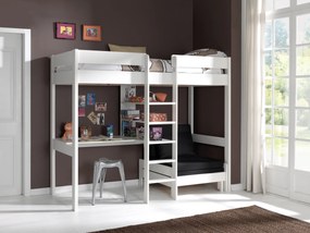 Conjunto Cama alta de Criança PINO 90 x 200 cm + estrado + escada + secretária + sofá-cama Branca